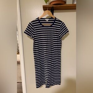 J. Crew Factory Navy and White Striped Mini Tshirt Dress